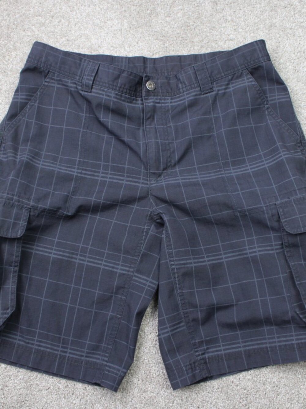 Koppen Shorts Mens 36 Blue Plaid Cargo Pocket 11" Casual Preppy Flat Front